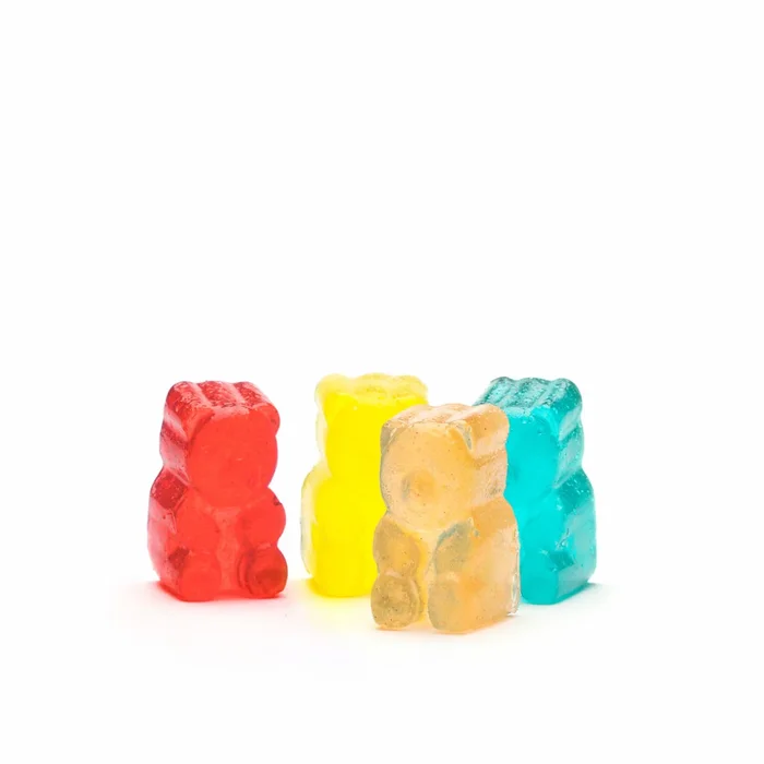 4 types of Medicated gummy bear edibles. They come in red, blue, yellow and orange.