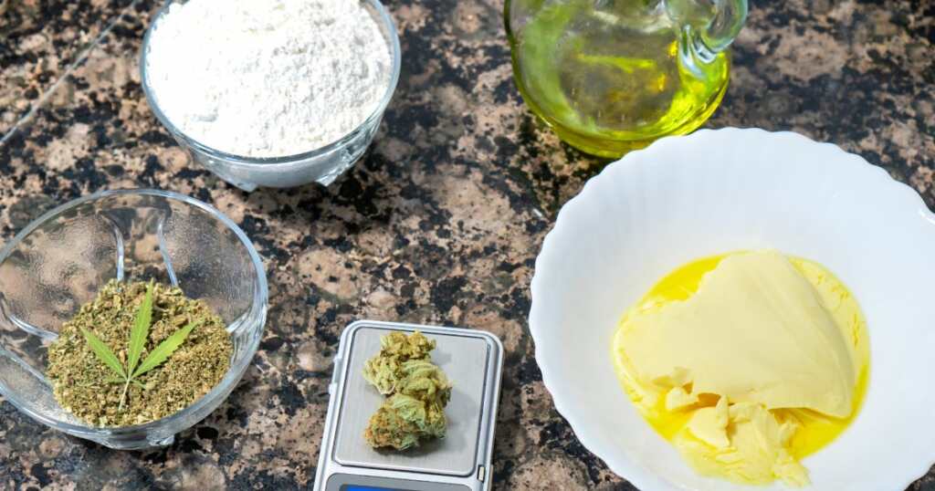 Cannabis trim - CBD - Dessert elements for recipes for diabetics - butter, flour - eggs - CBD oil - milk