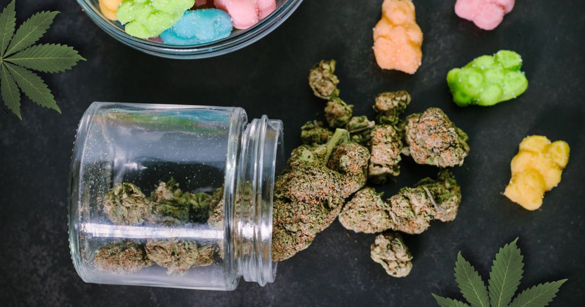 Cannadis strains - dry flower - in a jar - cannabis gummies for muscle spasm