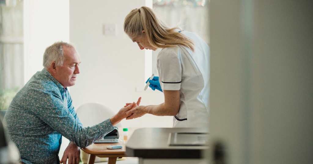 Elderly man with Diabetics - glucose test