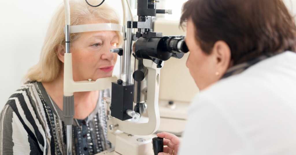 Elderly woman - optical check up - glaucoma