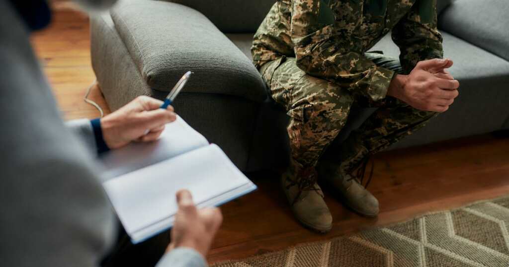 Person with PTSD in therapy for relief to PTSD with nCannabis