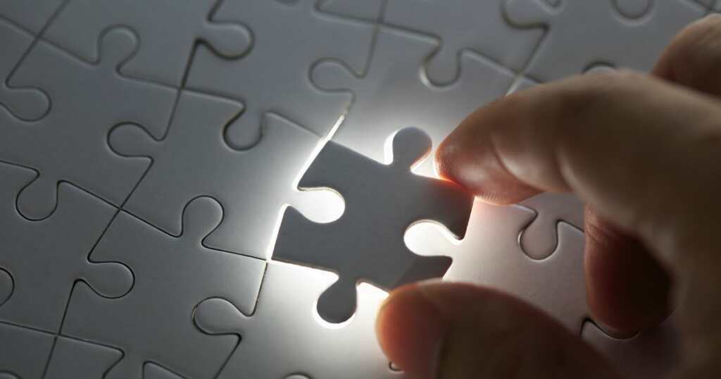 Last piece inserted into a puzzle.