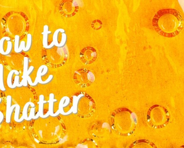 Featured image of an article about how to make shatter. Orange product with glass-like appearance is in the background.