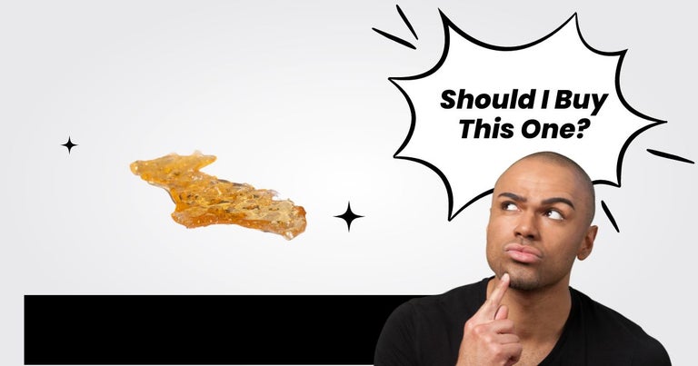 Featured photo of article "is shatter worth it". A young man has his hand on his chin, pondering whether he should purchase shatter.