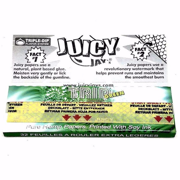 juicy jays 1 14 size trip green flavored rolling papers open 1