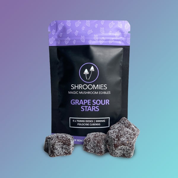 grape-sour-stars-funky Shroomies Grape Sour Stars Gummy Bears (1000mg) of Doobdasher