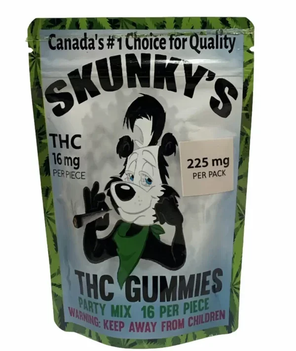 Burnaby Buds offers Skunky's Gummies Mix And Match - Buy 4 Get 1 Free! Enjoy a delicious selection of gummy flavors from our unique mix. Experience the sweet taste and freshness with every bite, each pack containing an assortment of fruit-flavored treats. Shop now for this special offer!
