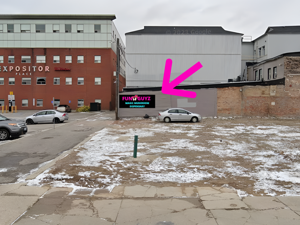 FunGuyz-Brantford-Location-2 Funguyz magic mushroom dispensary in Brantford, view on street from the outside