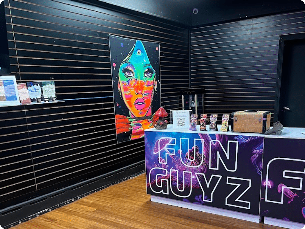 The counter of Funguyz Magic Mushroom Dispensary on Queen Street East