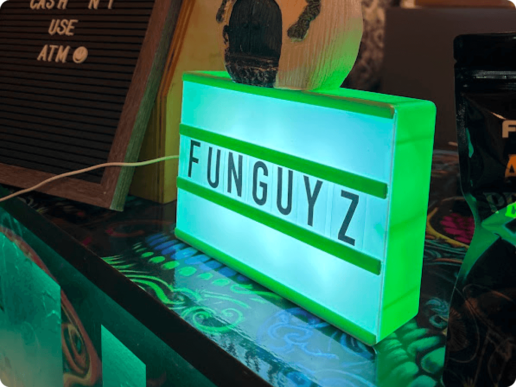 A decorative element of the interior, bright green lamp inside the Queen West store