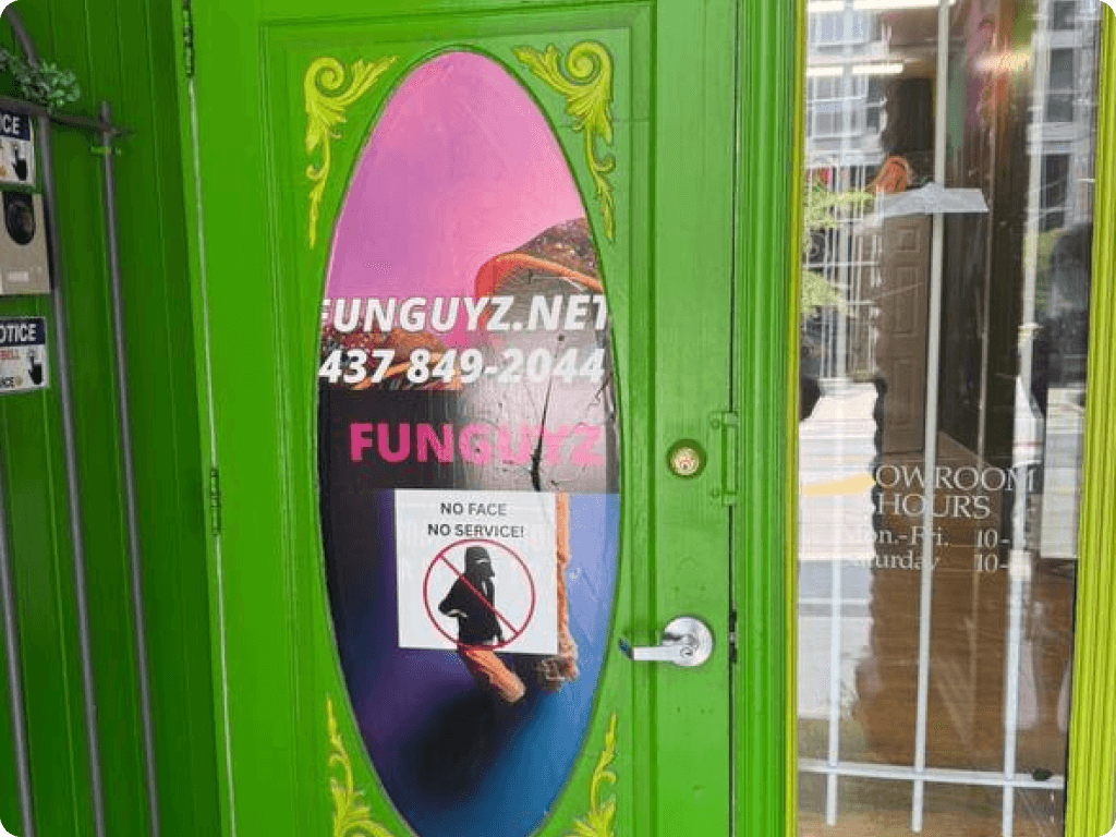 The main entrance to Funguyz magic mushrooms dispensary in Toronto at 112 Sherbourne Street