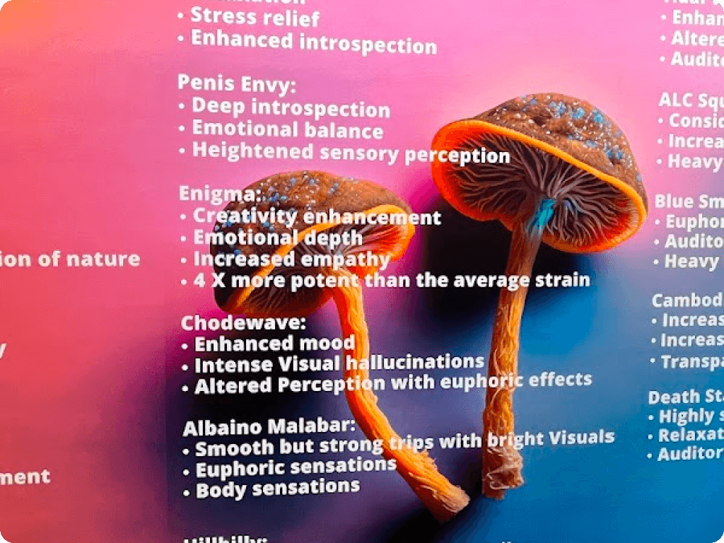 The menu inside Funguyz magic mushrooms dispensary in Ottawa on Somerset Street West
