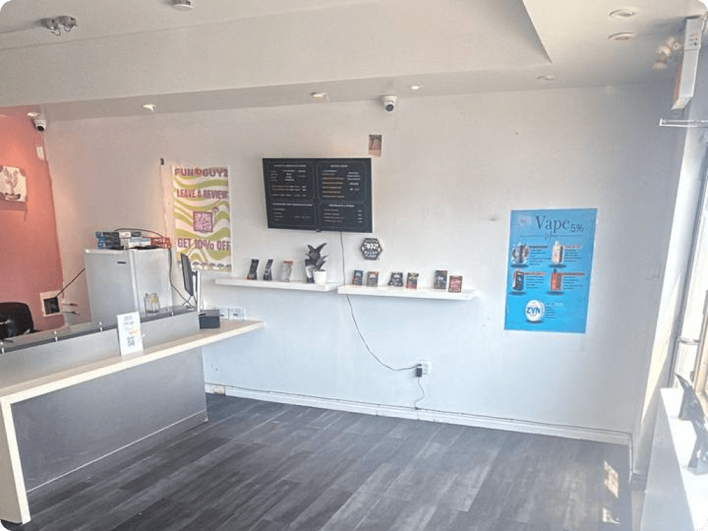 Funguyz magic mushrooms dispensary in Brampton, products on shelves inside the store