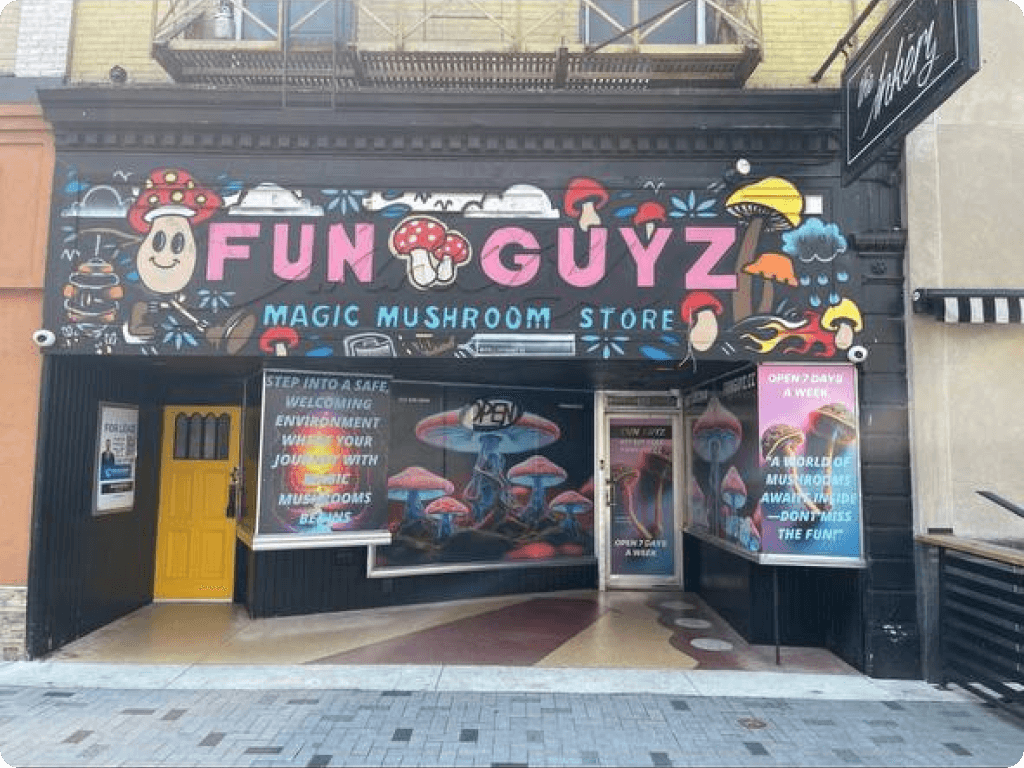 Funguyz magic mushrooms dispensary in London, the front of the store