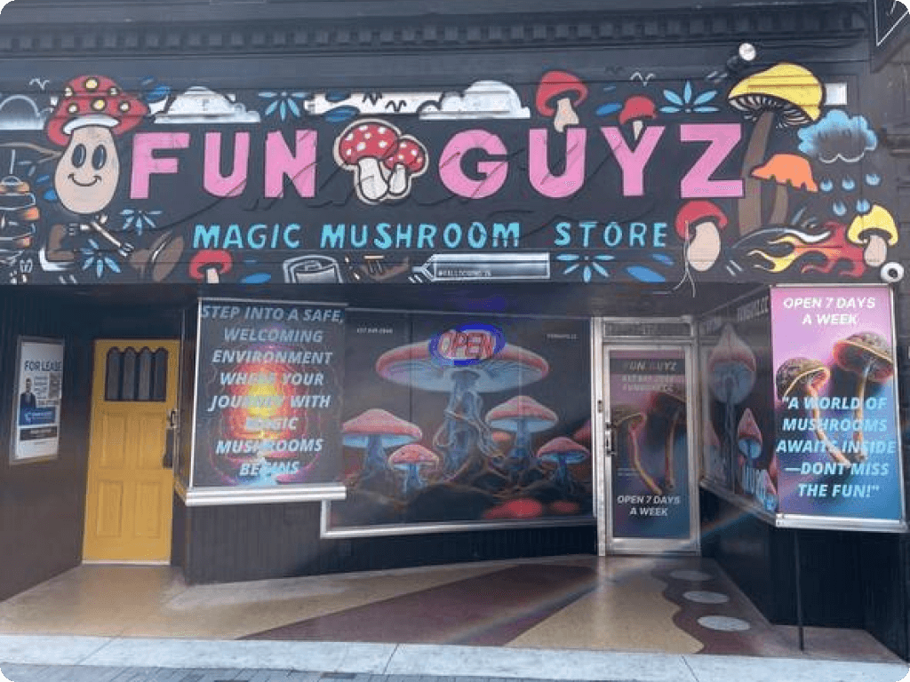 Funguyz magic mushrooms dispensary in London, main entrance area from the street
