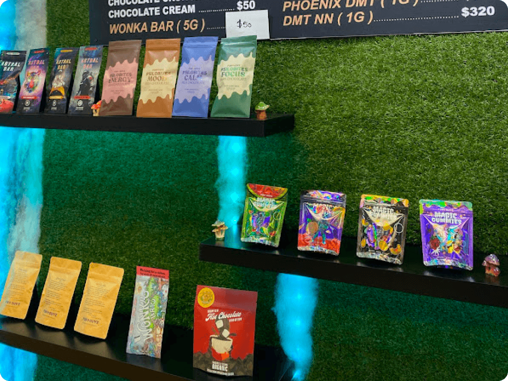 Products inside the store at Funguyz magic mushrooms dispensary in Ottawa on Bank Street