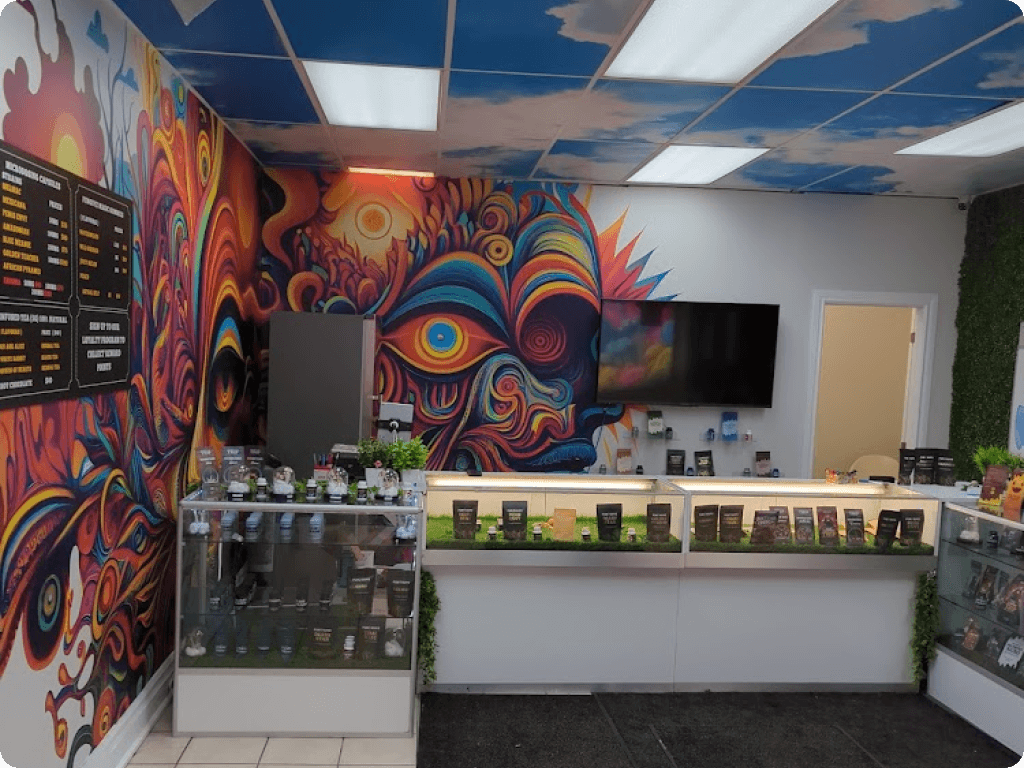 Funguyz magic mushrooms dispensary in Ottawa on Montreal Road, the interior and products on shelves