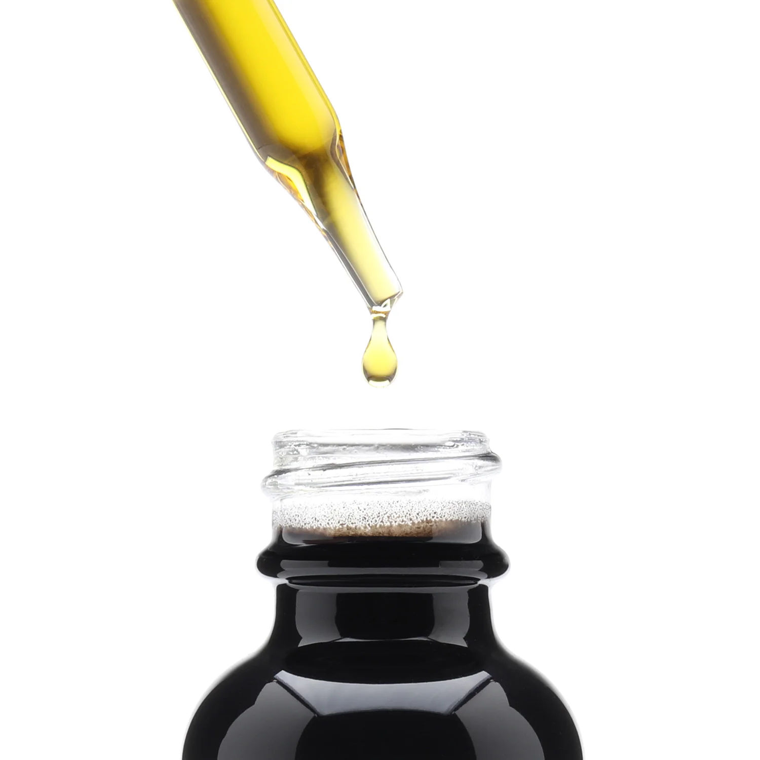 Inphynite pet cbd tincture, black liquid in bottle with yellow cbd.