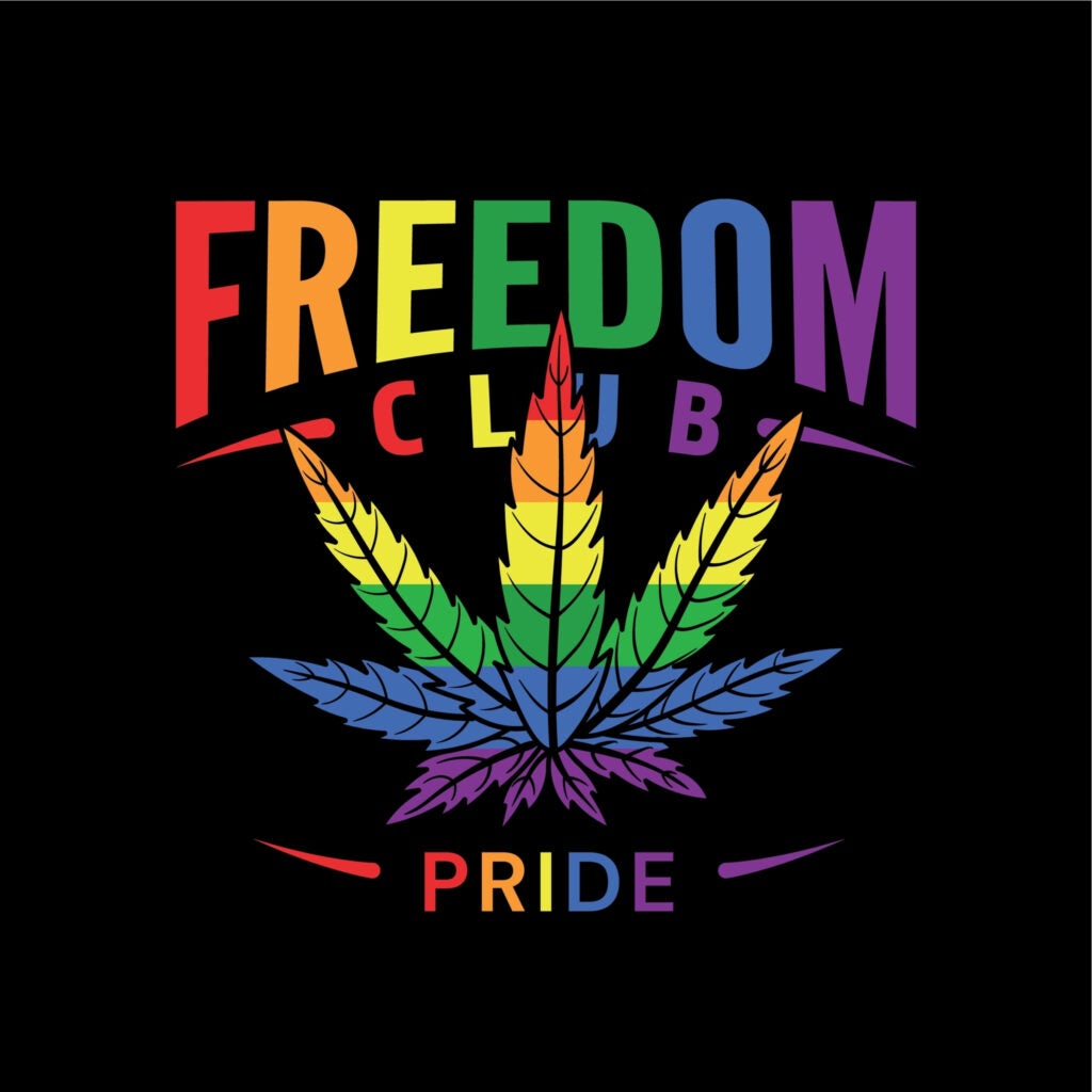 Flag of LGBTQ and weed leaf, A symbol freedom of both industries.