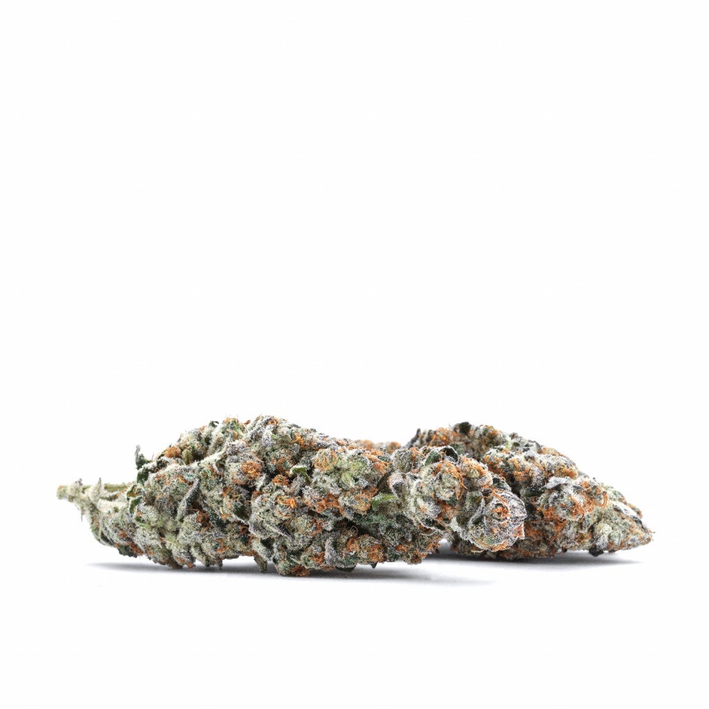 The Sundae Brunch Strain, it has forest green nugs with thin amber hairs with a coating of crystal trichomes.