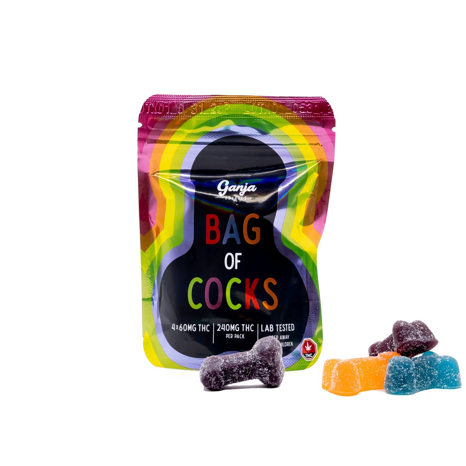 Ganja Edibles – Sour Bag of Cocks (240mg)