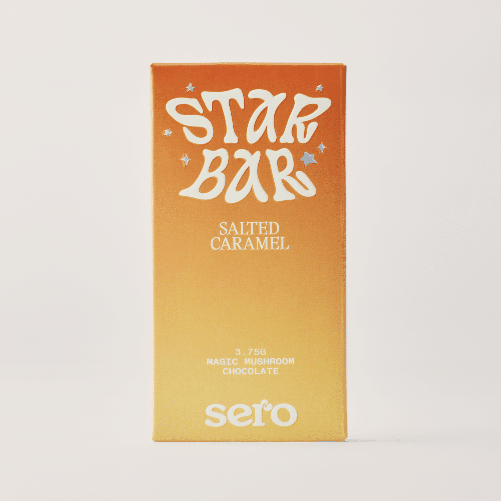 Sero Caramel Magic Mushroom Chocolate Bar – Front View of Psilocybin-Infused Artisan Treat