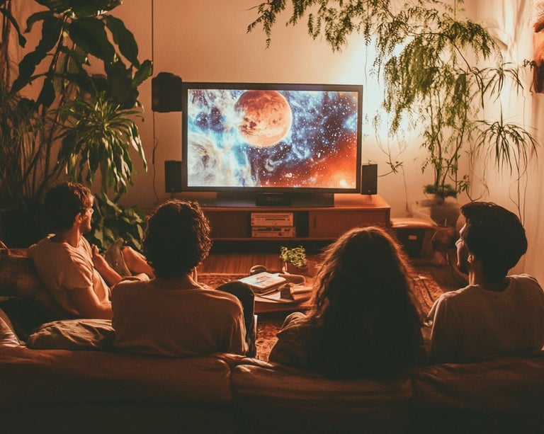 Friends Watching Psychedelic Movie - things to watch on mushrooms