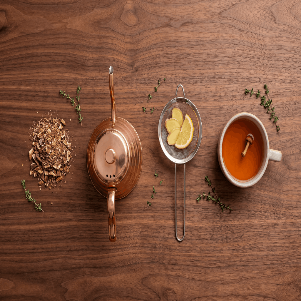 Step-by-step ingredients and equipment for making magic mushroom tea at home