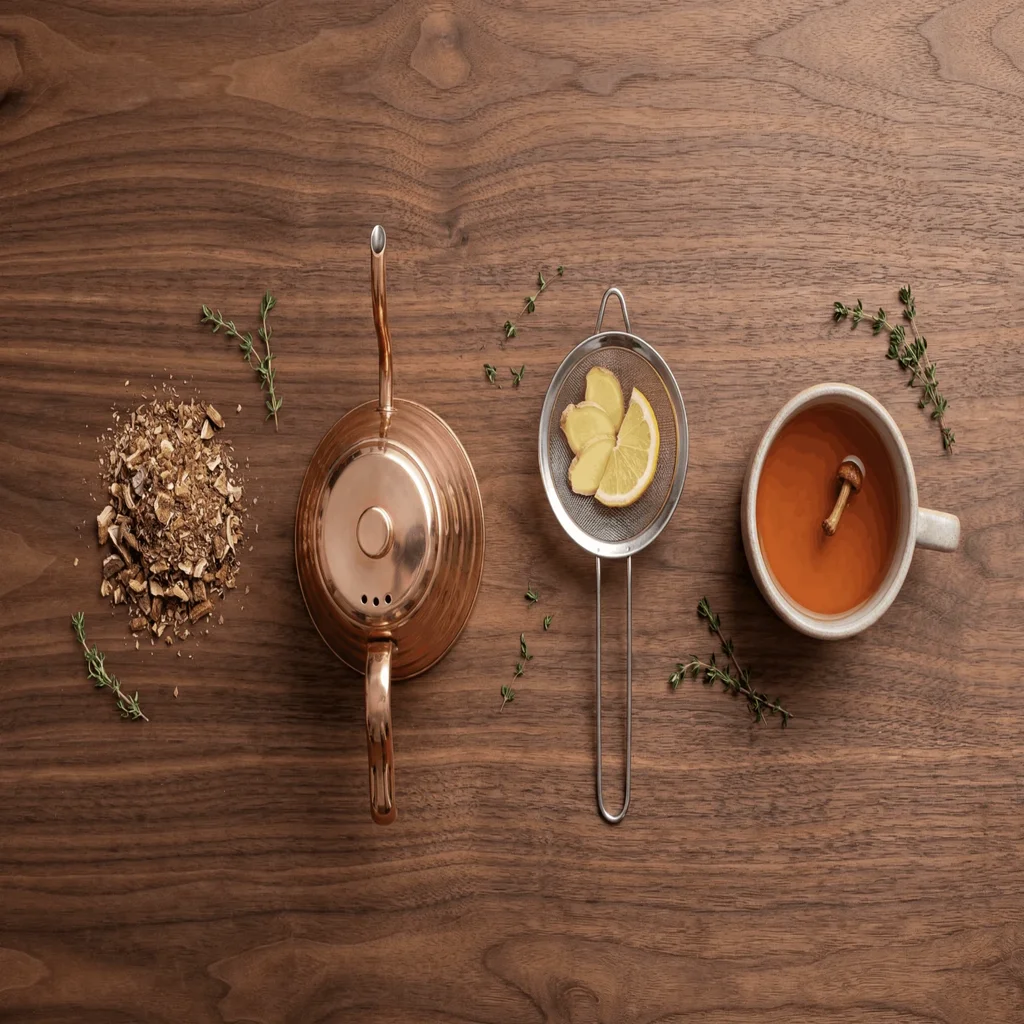 Step-by-step ingredients and equipment for making magic mushroom tea at home