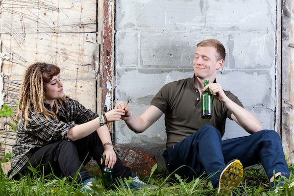 Teenagers sharing joint