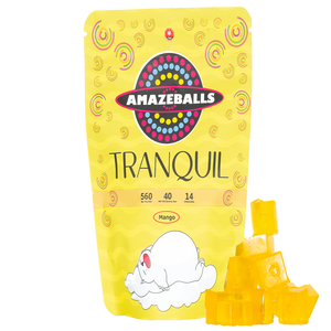 Amazeballs Tranquil Mango Packaging and Product Side by Side