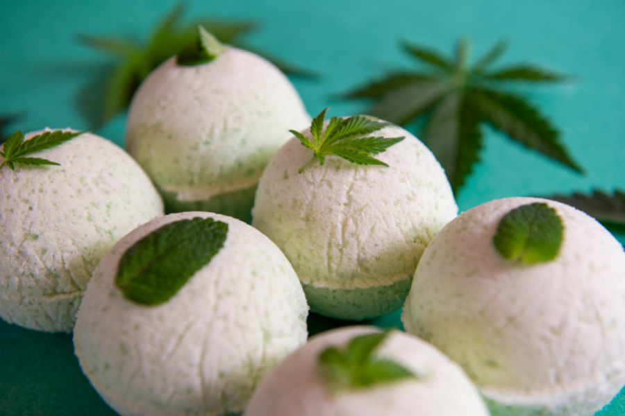 This image features marijuana bath bombs that are discussed within the bomb.