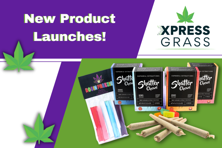 This image features products like pre-rolls and edibles that are sold by our online dispensary Canada - XpressGrass