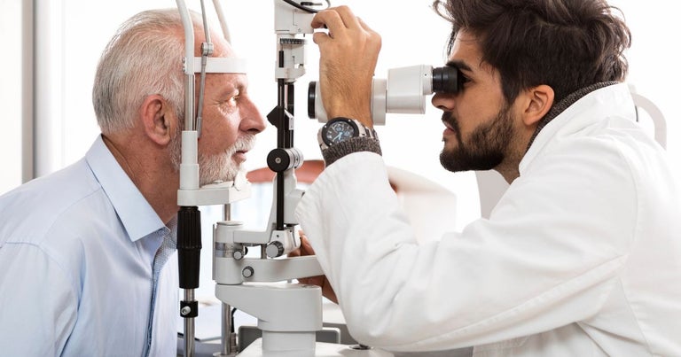 Glaucoma- elderly man- check up- treatment-doctor-relief
